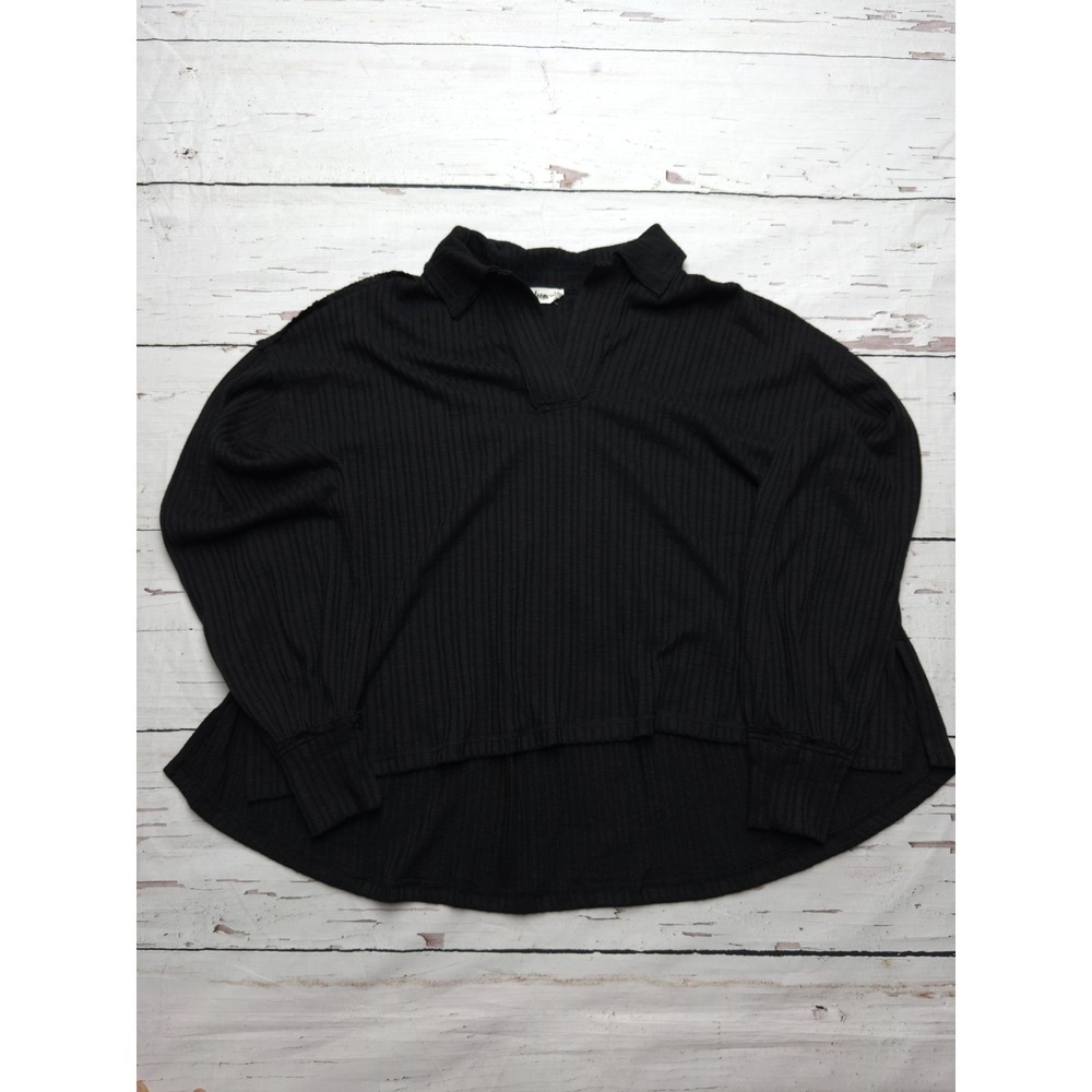 In Loom Black Ribbed Knit High Low Pullover‎ V-Neck Top IL5820 Womens Small